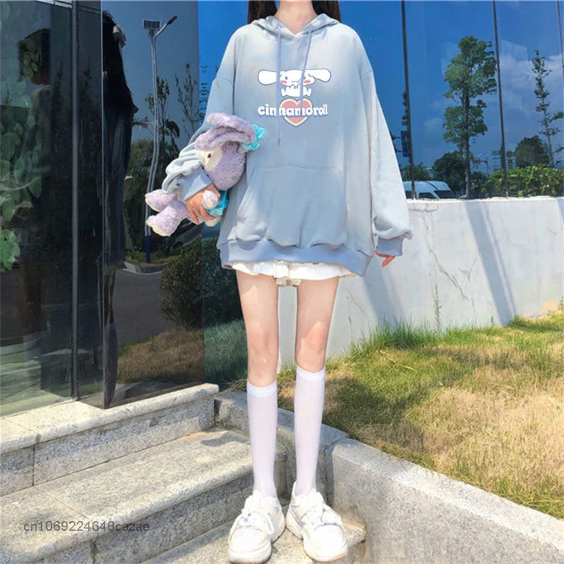 Sanrio-suéter con capucha con estampado de dibujos animados para mujer, Sudadera con capucha Kawaii, Top holgado de manga larga para estudiante