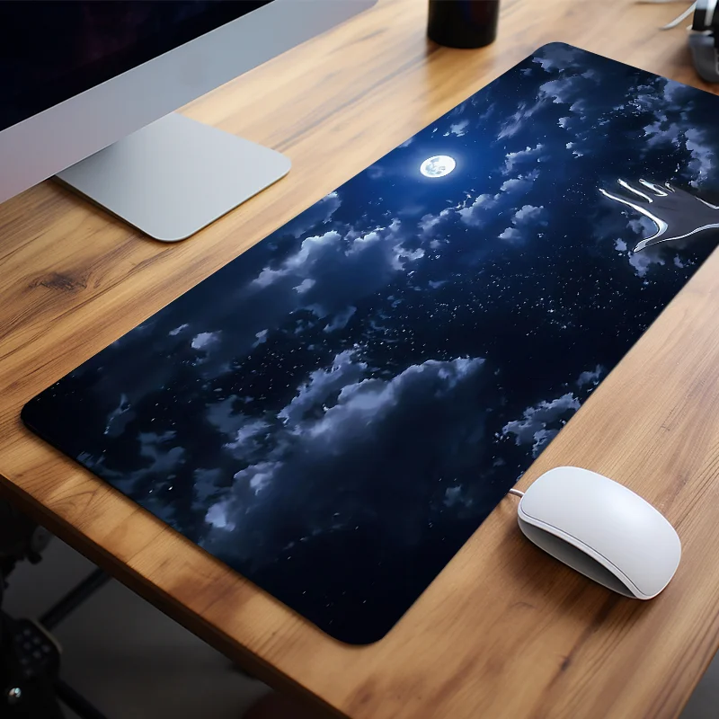 Starry Night Mouse Pad Celestial Moon Keyboard Mat Desk Accessories for Home Office Natural Rubber Stitched Edge Mousepad