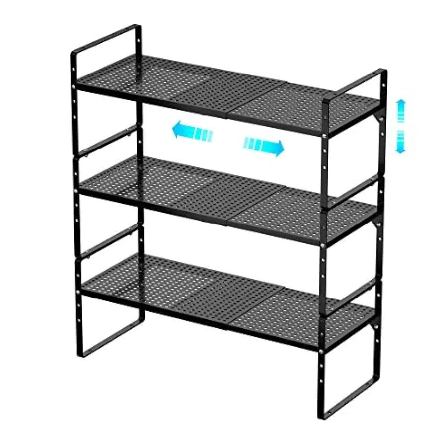 

Kitchen pantry, steel metal, black, expandable and adjustable height for versatile counter, spice rack, bathroom, cupboard, des
