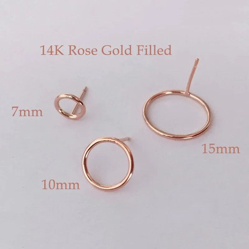 Pendiente circular de oro rosa de 14 quilates, 7/10/15mm, anillo redondo, venta al por mayor, accesorios de joyería DIY a granel