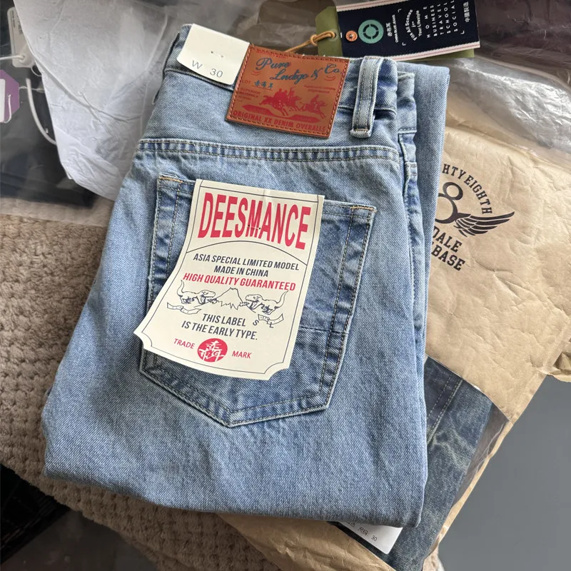 Lightweight Washed Loose Straight-Leg Denim Jeans for Men 2025 Spring Summer New Arrival Light Blue Denim Pants Trendy Youth