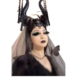 Horns Tassel Exaggerated Headdress Gothic Dark Demon Makeup Punk Horn Cosplay DJ Armor Cos Halloween Accessories