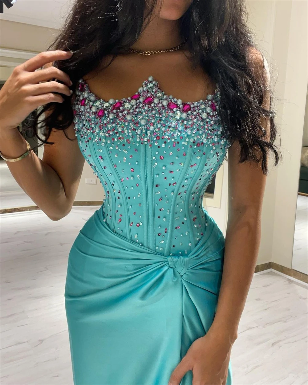 Mermaid Sparkle Evening Dresses For Women Satin Beaded Party Dresses Sequins Formal Occasion Prom Gowns Sexy Dress Customized