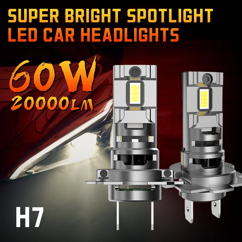 MIni H7 LED Headlight Bulb Wireless 1:1 60W 20000LM 6000K led bulb for Car Headlamp Auto Diode Lamps H7 Turbo Led 12V Automobile