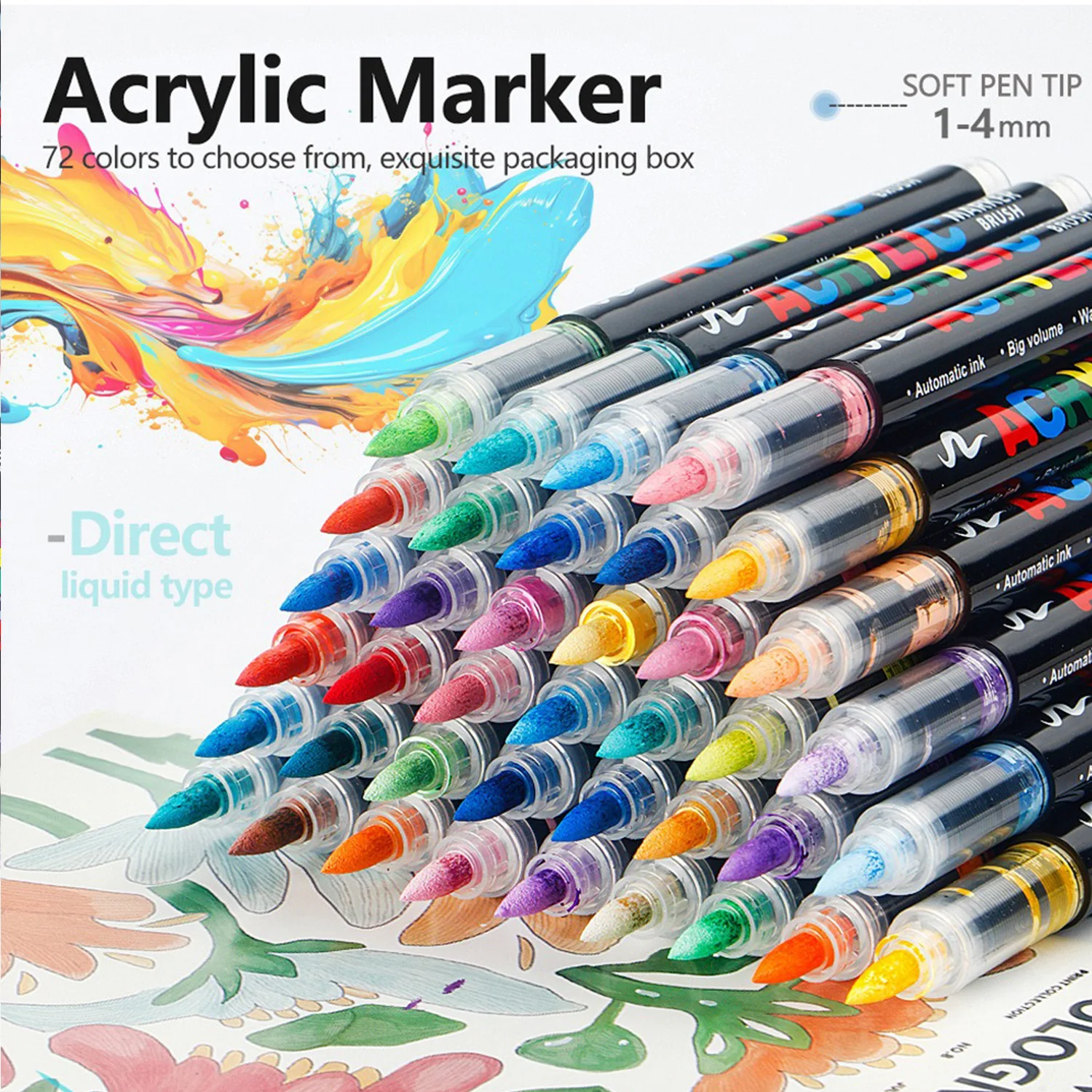 

12-168 Colors Direct Liquid Acrylic Paint Marker Sets Brush Tip Professional Pen Art Supplies For Wood, Stone, Glass, Fabric