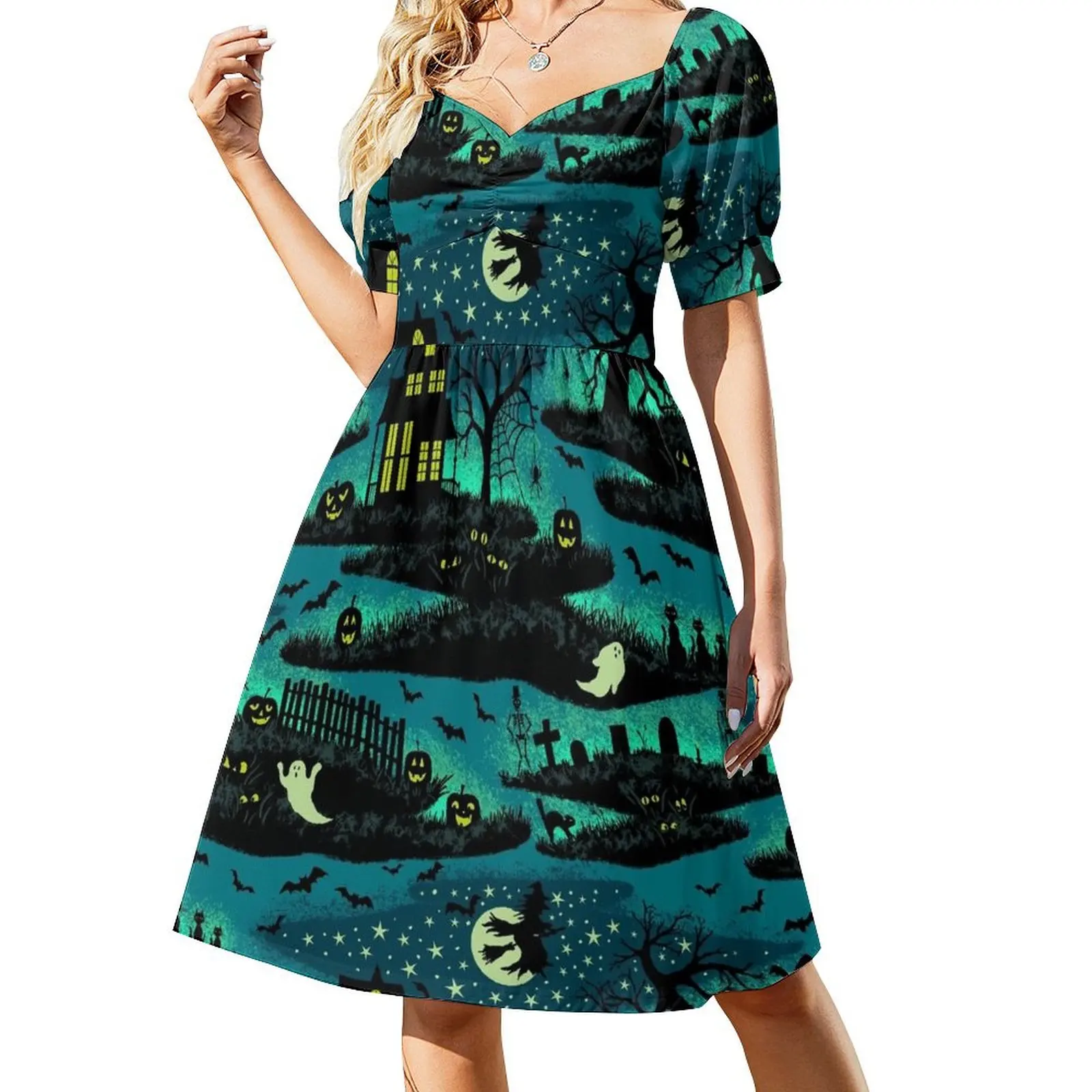 

Magical Halloween Night - FoxFire Green Short Sleeved Dress Woman's evening dress dress summer