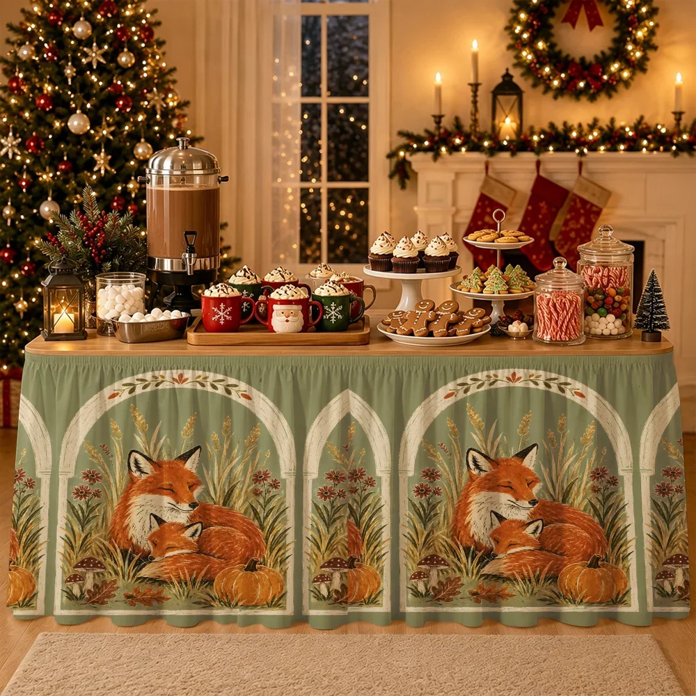 Grand garland autumn fox grass meadow tablecloth, autumn harvest home decoration, suitable for dining table and parties
