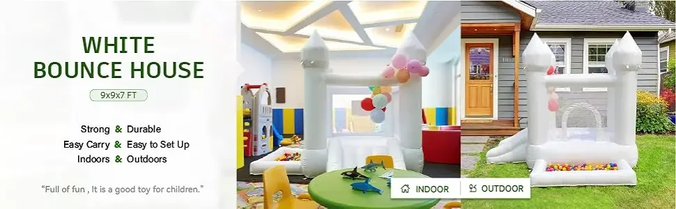 Casa inflable de rebote de boda blanca de 9 pies con castillo inflable deslizante para niños, trampolín de juego de fiesta de salto con soplador UL al aire libre