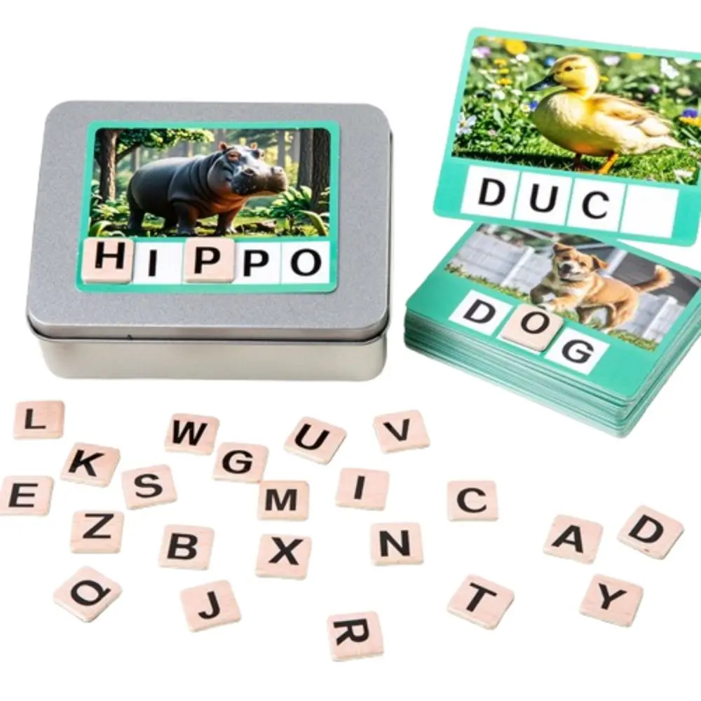 Wooden Puzzle Alphabet Spelling Game Cartoon Animal Spell The Word Game Cute Colorful Letter Spelling Block Educational Toy
