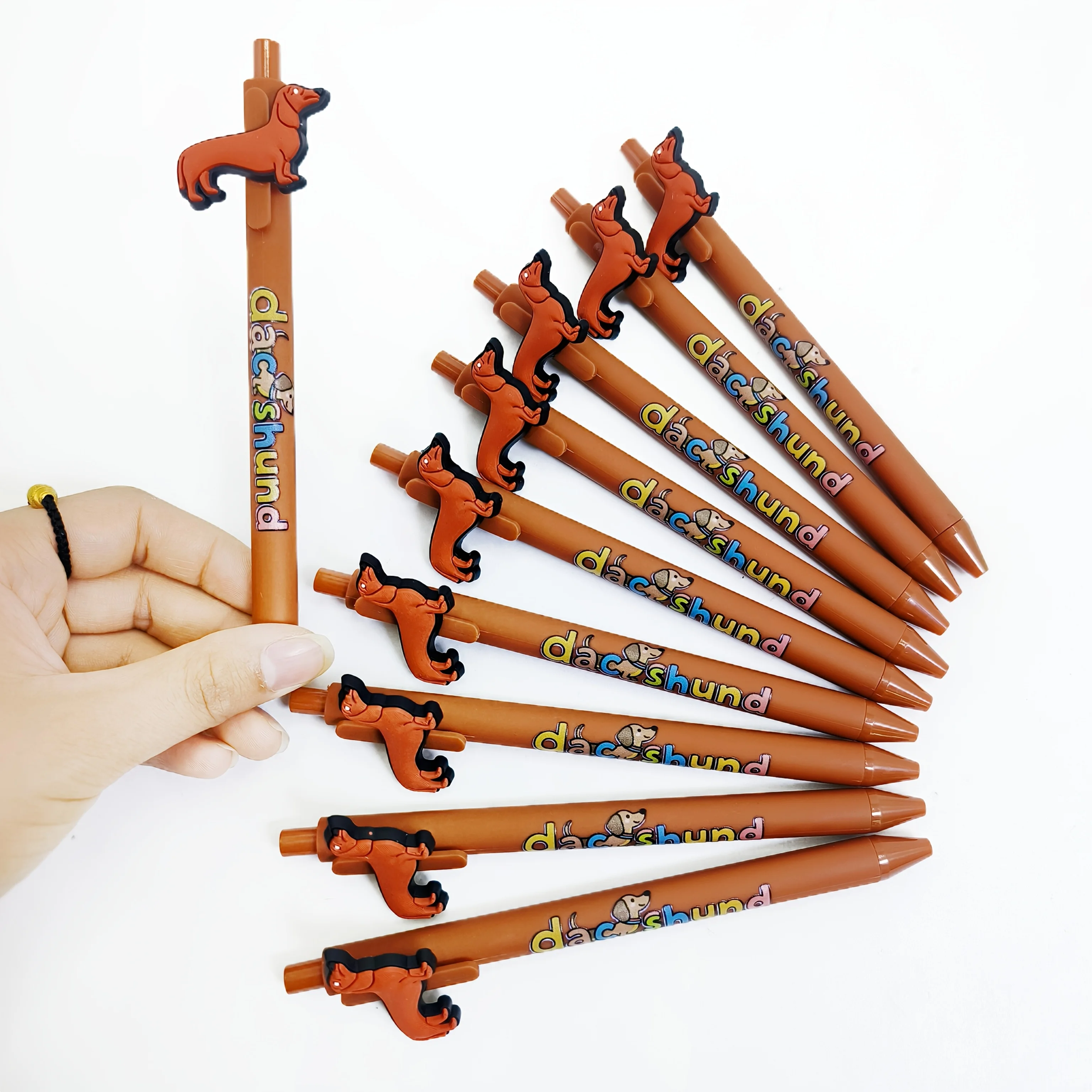 

8 шт./12 шт. оранжево-красные ручки с принтом собаки колбасы, креативные шариковые ручки в форме колбасы в форме собаки, студенческие подарочные ручки для письма