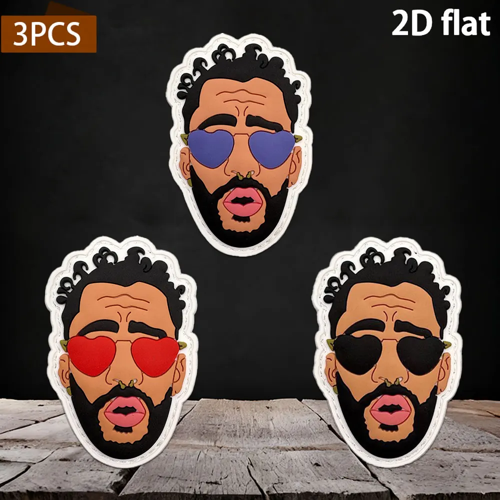 Trendy cool portrait heart-shaped sunglasses themed soft adhesive decorative sticker, 2D flat PVC material, with built-in glow-in-the-dark effect, comes with a matte backing sticker, resistant to fading and aging, available in various sizes, 1pc/2pcs/3pcs, decorative accessory for backpacks and trendy storage bags
