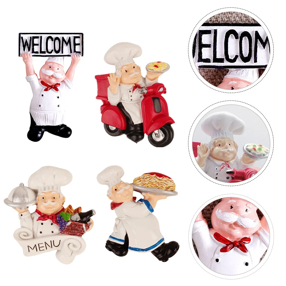 

4Pcs Resin Chef Fridge Magnets Decorative Refrigerator Stickers Creative Kitchen Home Decor Magnet Sticker