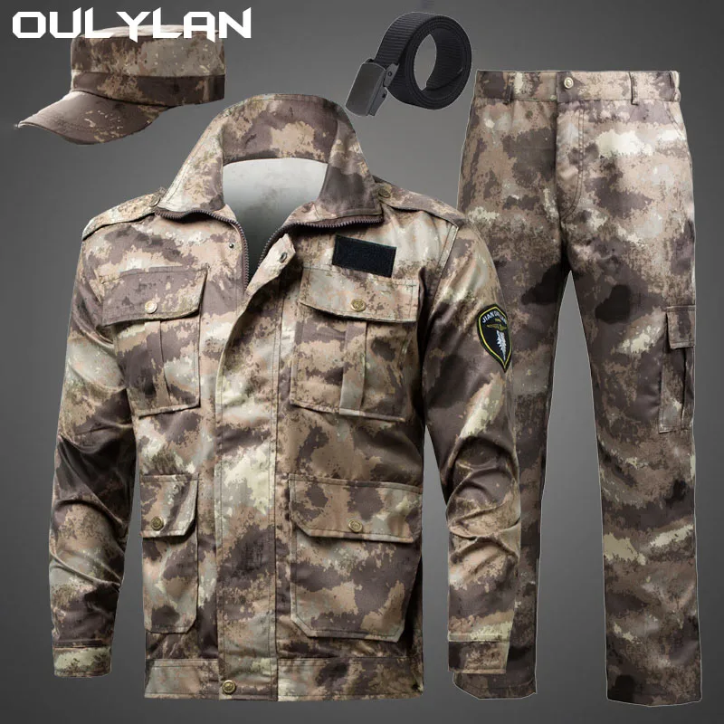 Oulylan Tactical Clothes Ruins New Style Camouflage Suit Jacket Hat Mountaineering Suit Fishing Windproof three-Piece Set