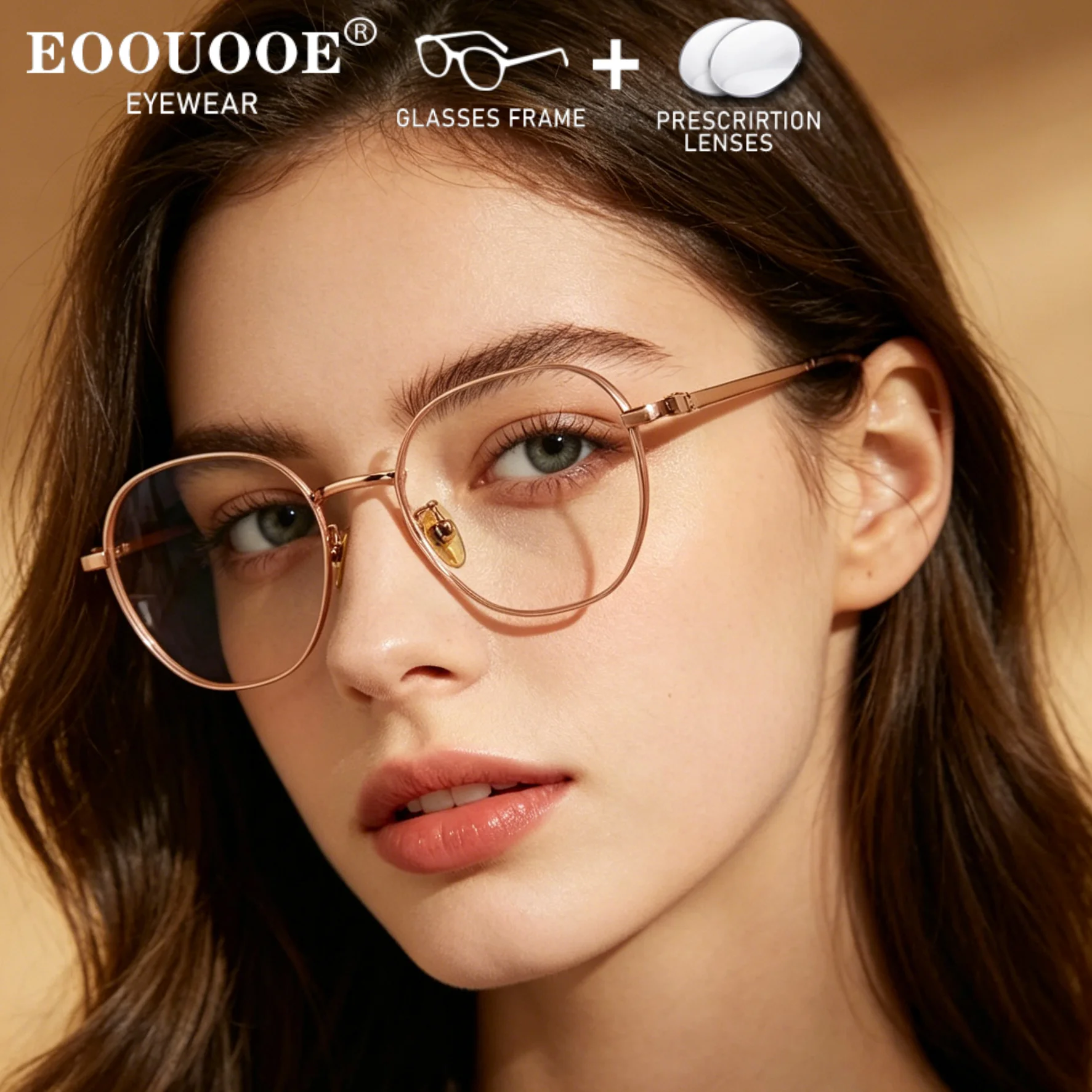 Suitable High Prescription GlassesDaily Wear Girls Women Rose Gold Optical Eyewear Myopia Progressive Lenses UV Anti Reflection