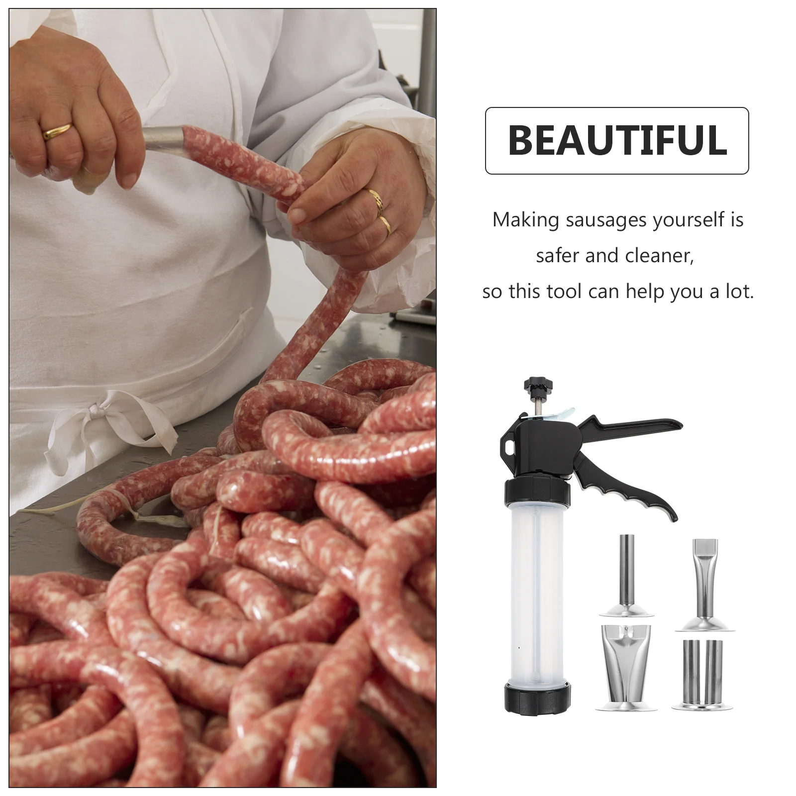 

1Set Stainless Steel Manual Sausage Filler Hand Tool Kitchen Sausage Stuffer Meat Processing Supplies Manual Useful