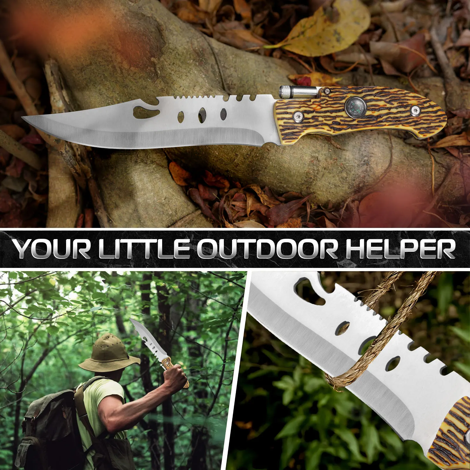 1pc Wilderness Survival Knife, EDC Fixed Blade, Self-Defense, Outdoor Military Tactical Knife and Survival Knife