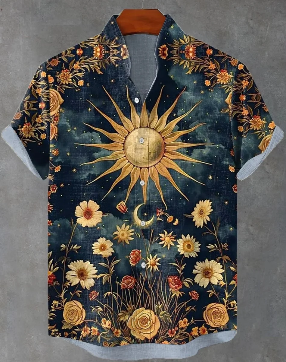 Camisa de manga corta Tribal étnica Retro para hombre, estilo africano Vintage de lino, Tops, moda informal, vacaciones, tendencia urbana, camisa para hombre