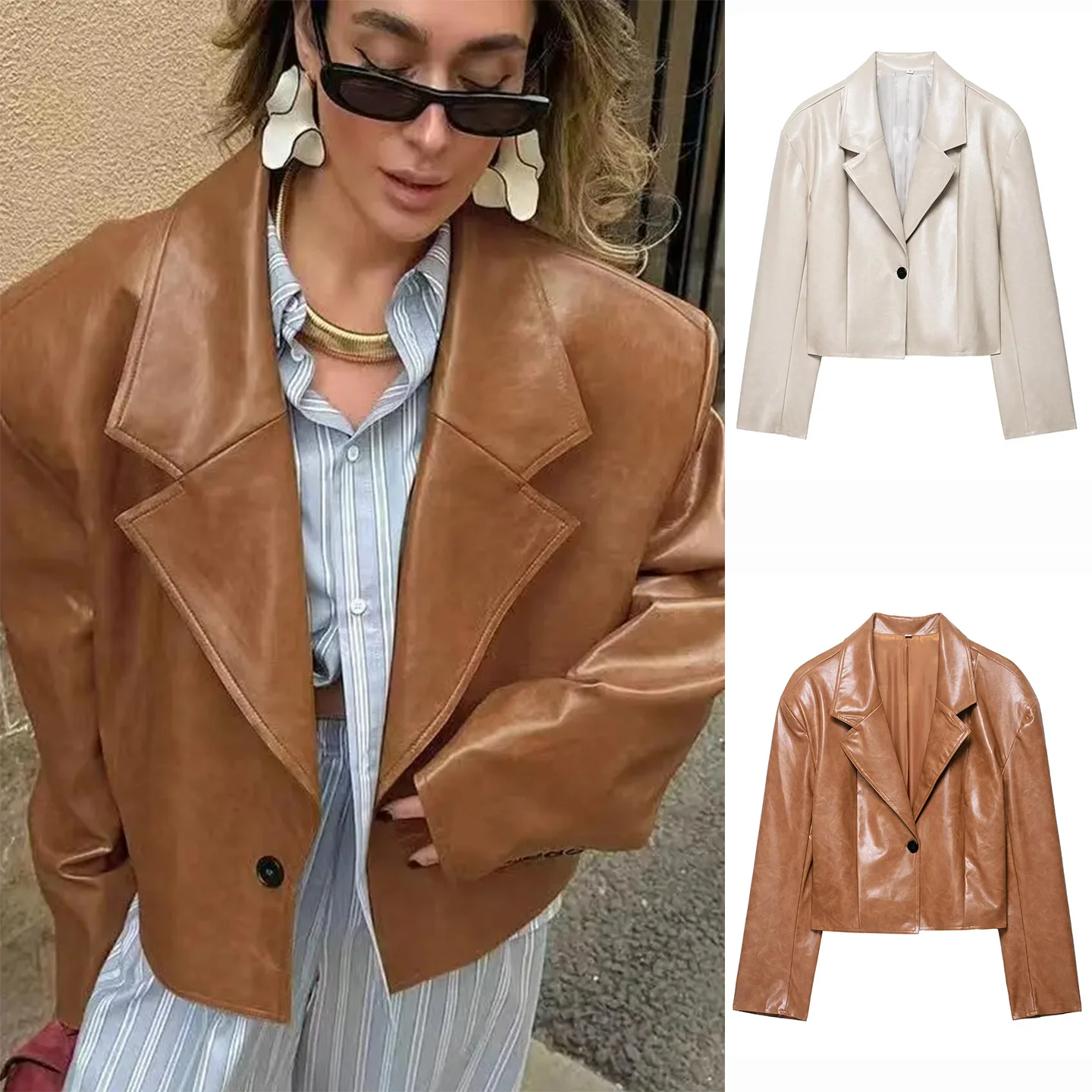 

Новая осенняя женская свободная куртка из искусственной кожи с длинными рукавами, в западном стиле, с воротником, модная байкерская куртка для женщин