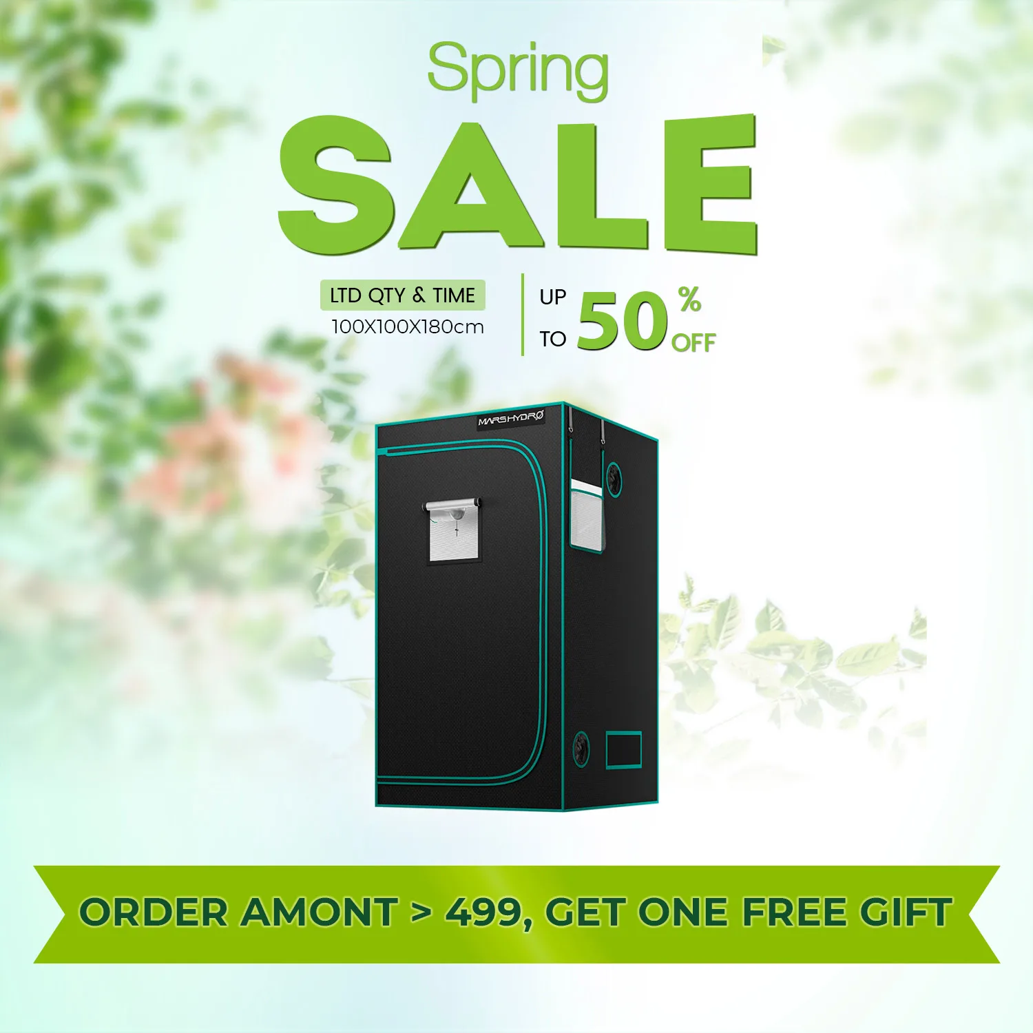 Mars Hydro Hydroponisches 3,3'x3,3' Growzelt - 39''X39''X71'' (100X100X180cm) Oxford-Gewebe Indoor-Garten Growzelte