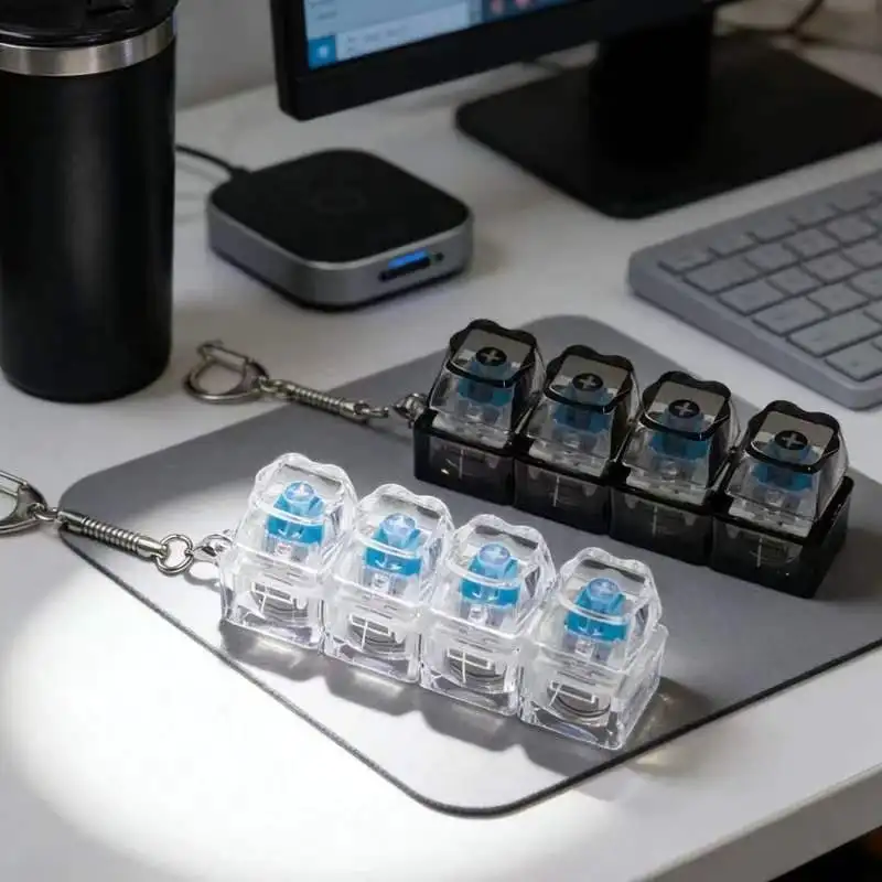 LED Keyboard Keychain Fidget Toy - Clickable Buttons Stress Relief, Portable Desk Key Accessory Office Decor Gift Ball Keychain
