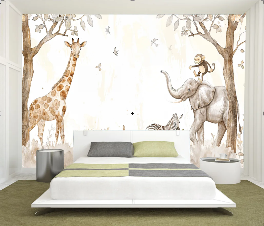 

Custom wallpaper hand-painted tropical rainforest plant animal mural home decoration elephant horse tiger mural 3d wallpaper