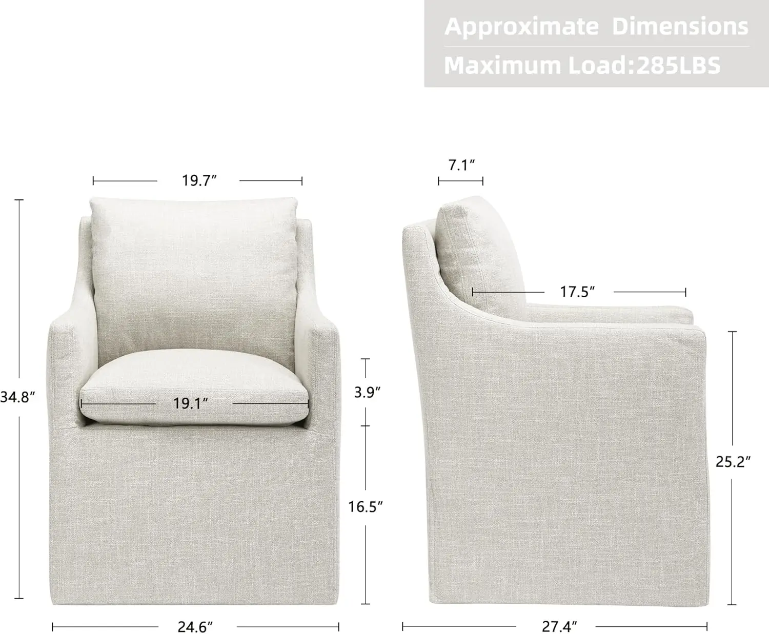 

Dining Chairs Set of 2,Linen Accent Chair for Living Room,Single Sofa Chair with 4 Casters,Upholstered Arm Chair