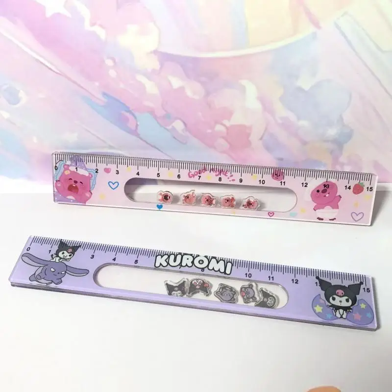 Kuromi 15Cm Ruler Cute Loopy Kawaii Anime Student Shake Doll Creative Girls Drawing Ruler Learning Stationery Fun Birthday Gifts