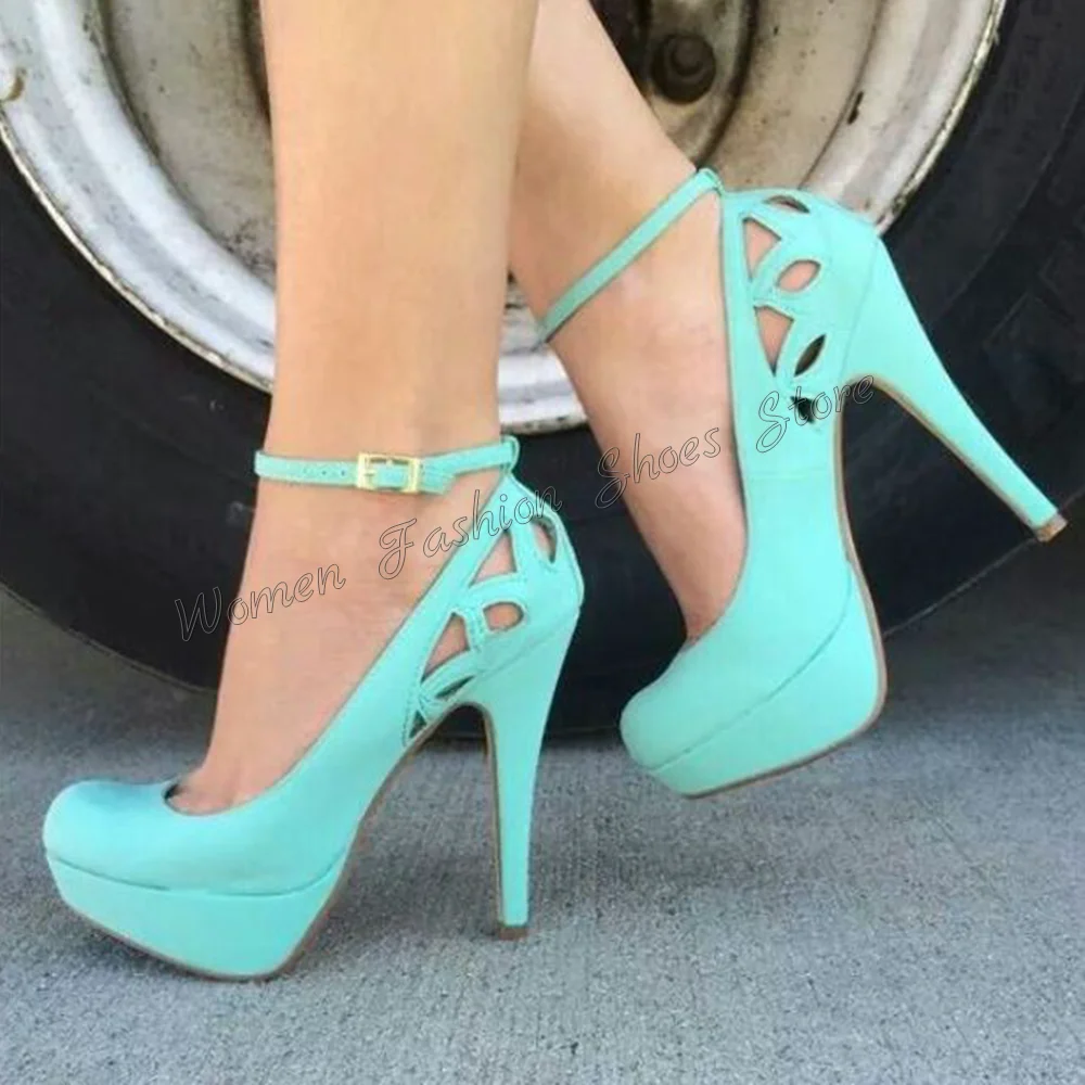 Blue Platform Ankle Buckle Cut Out Sandals Stilettos High Heels High Heel Shoes for Women Heels 2024 New Zapatos Para Mujere