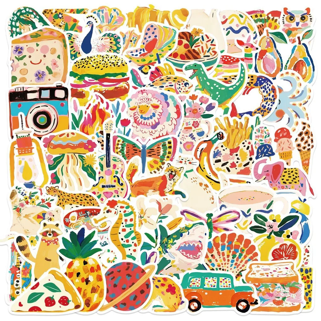

50PCS Cartoon Colorful Illustration Graffiti Sticker Waterproof DIY Decor for Guitar Notebook Luggage BulingBulingStickers Store