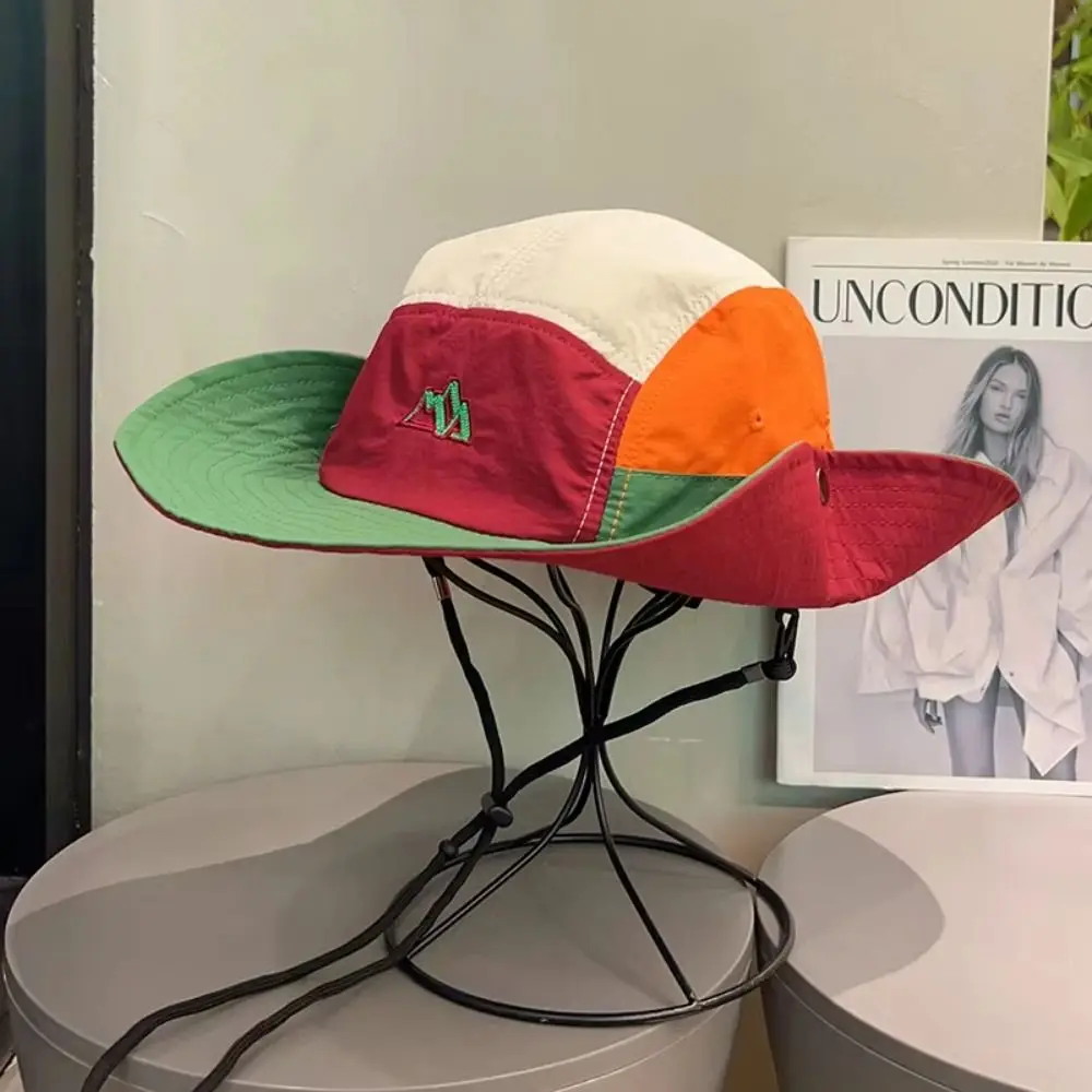 

Polyester Contrasting Color Bucket Hats Adjustable Quick Drying Color Matching Mountaineering Caps Foldable UV Protection