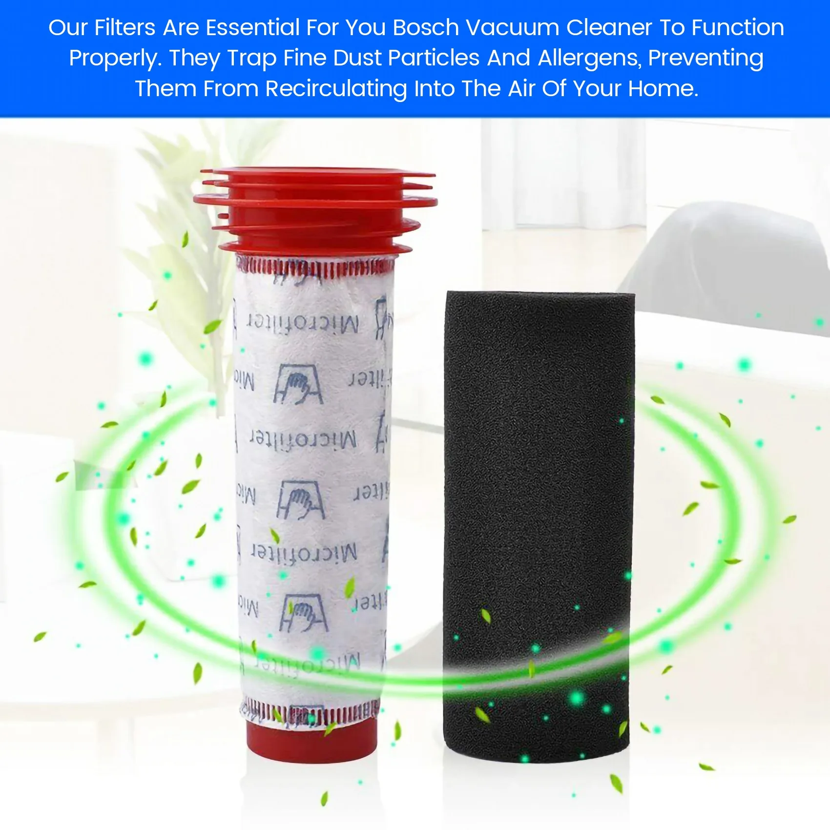Washable Main Stick Filter + Foam Insert For Athlet Cordless Vacuum Cleaner (2 Of Each)-AB09