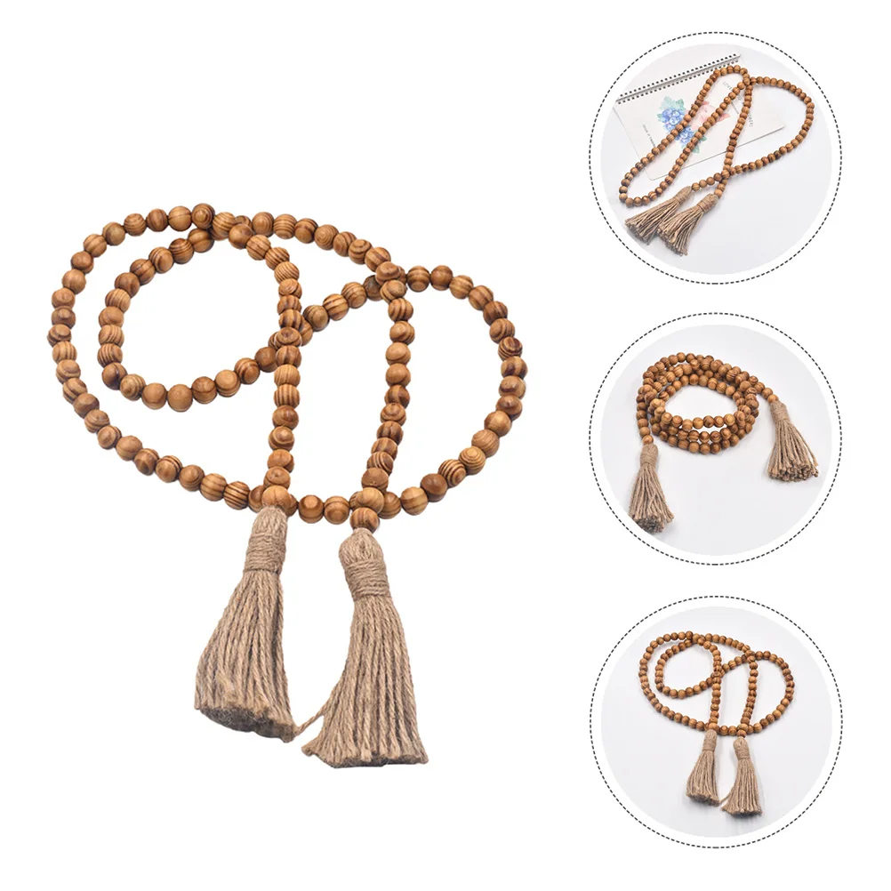 

1Pcs Bohemian Pine Wood Beads Tassel Hanging Ornament Home Decor Indoor Wall Hanging Bead Pendant Wooden Bead Decor