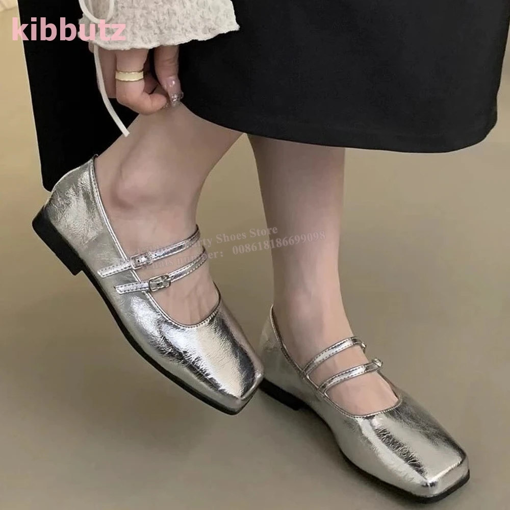 

Belt Buckle Pumps Patent Leather Solid Color Square Toe Flat With Slip-On Fashion Elegant Sexy Party Dress Concise Women Shoes