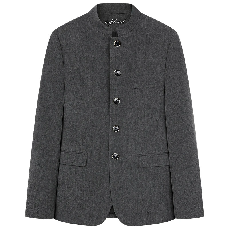 

Chinese Style Stand Collar Slim Fit Men's Suit Jacket Spring Autumn Retro Casual Blazer Jacket Gray / Black Good Quality