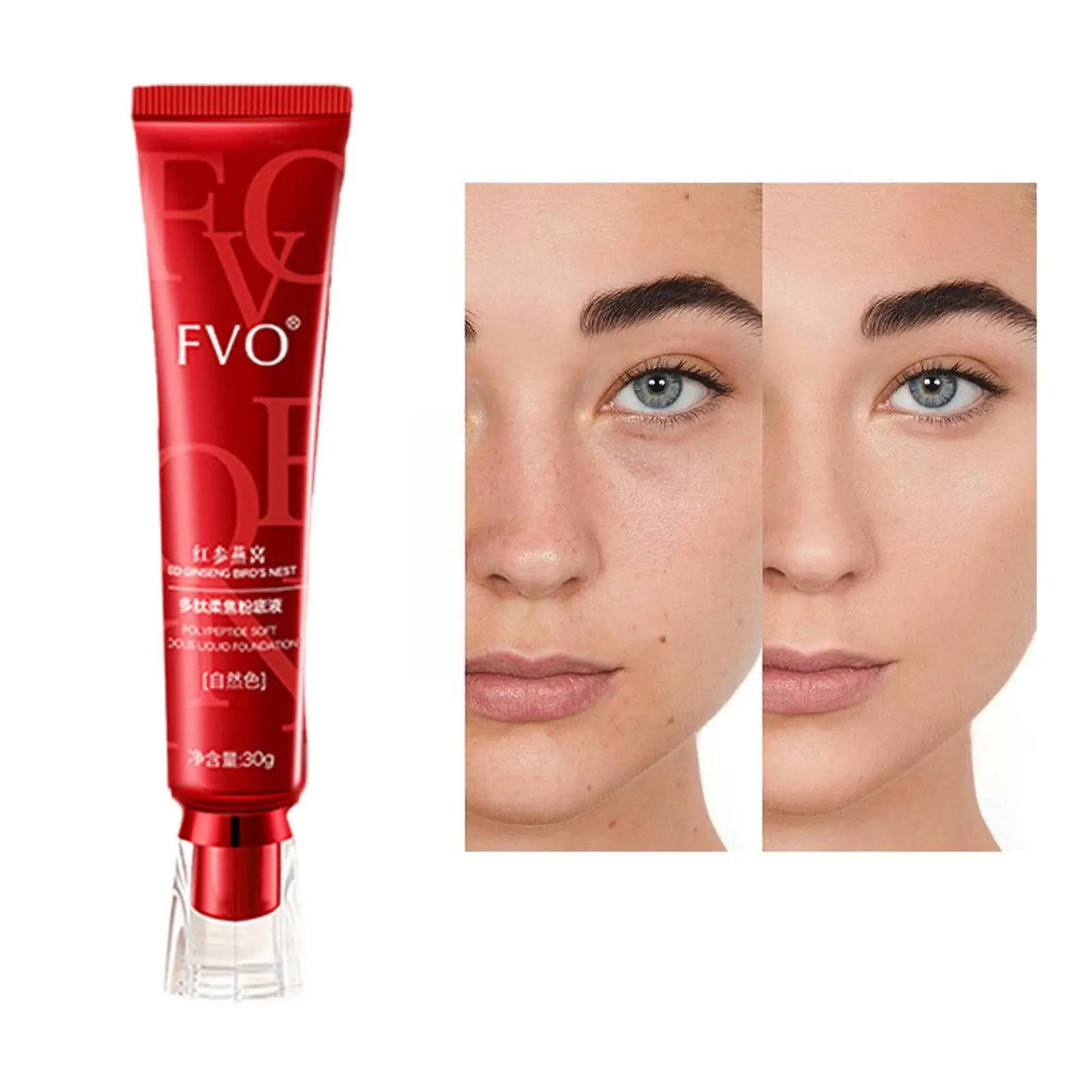 Fvo Red Ginseng Bird\'s Nest Polypeptide Skin-Nourishing Waterproof Foundation Face Long Control No Concealer Lasting Makeup Z4Q9