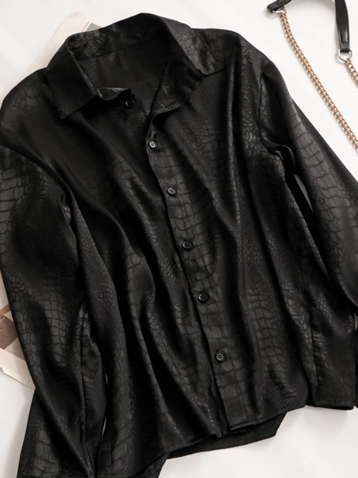 Bla نمط التمساح طويل Sve irt المرأة فضفاضة تناسب محايد Sle ريترو irt Xuyan Rosy الكورية Sle تخفيف الرياح