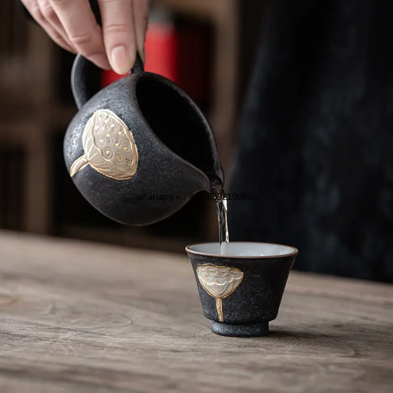 Ceramic Hand-painted Gold Fair Cup, High-end Tea Three-piece Set, Integrated Tea Separator, High-end Tea Sea Uniform Cup