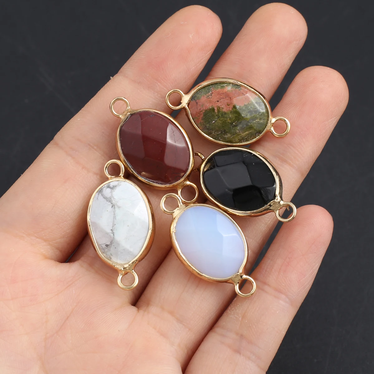 

Natural Stone Agates Pendants Gold Plated Lapis lazuli Opal Connector Charms for Jewelry Making Necklace Bracelet Accessories