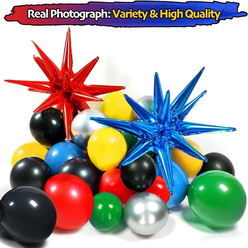 137Pcs A set of red and blue exploding star foil balloon wreath arch set, decorated for birthday parties and youth gatherings