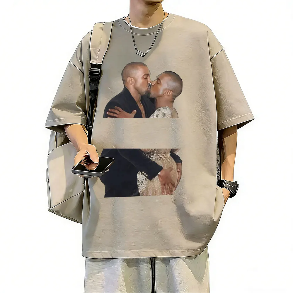 

Washed Vintage Rapper Kanye West Kissing T Shirt Retro Graphic T Shirts Omari West Fans Lovers Men Women Hip Hop Oversized Tees