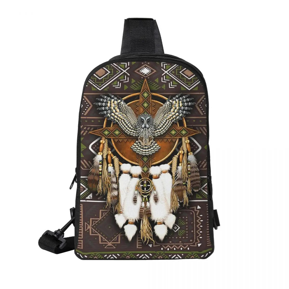 

Native American Owl African Tribal Chest Bag Men Sling Crossbody Backpack Chest Bag Travel Hiking Daypack Shoulder Bag