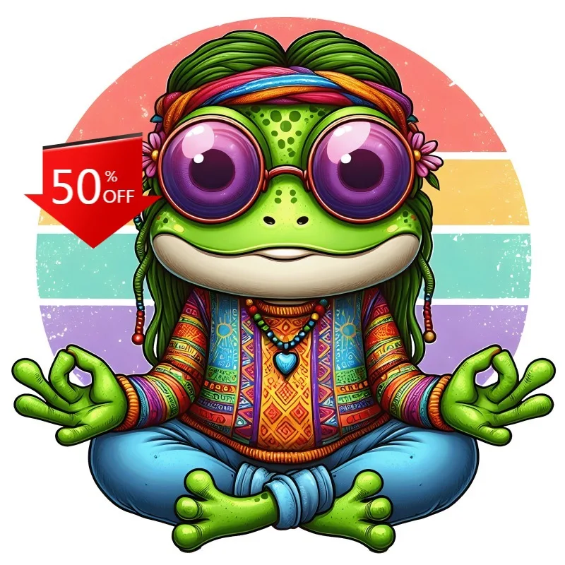Hippie Peace Frog Sticker Beautiful Colorful Vivid Bright Hippy Boho Peace  Self-Adhesive Decorative Decal Car Accessories