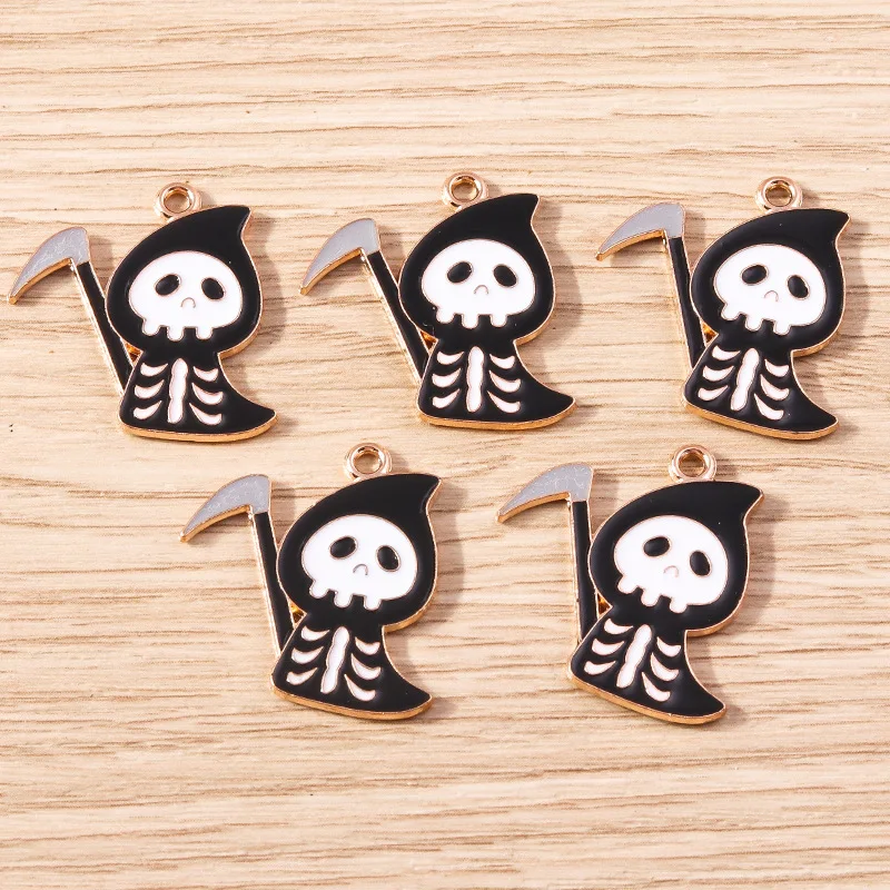 Colgante de dibujos animados de la serie de Halloween, accesorios creativos de moda, lindo Reaper de la Hoz de la muerte, esqueleto, joyería DIY, 10 piezas por paquete