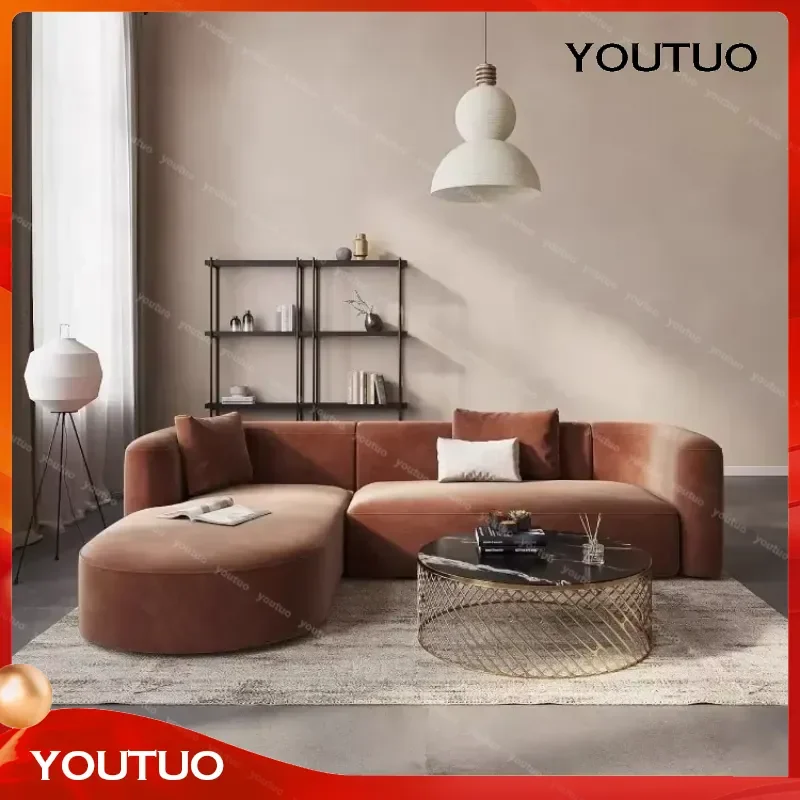 Minimalist L Shaped Velvet Sofa Chaise Comfy Sectional Couch Luxury Relaxing Trendy Furniture Accessories Parts