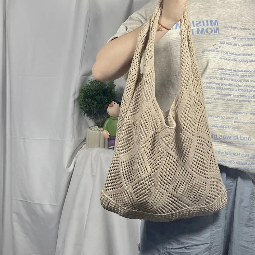 

Модная моющаяся полая вязаная сумка-тоут, складная повседневная многоразовая сумка для продуктов, большая вместительная простая сумка на плечо для женщин и девочек