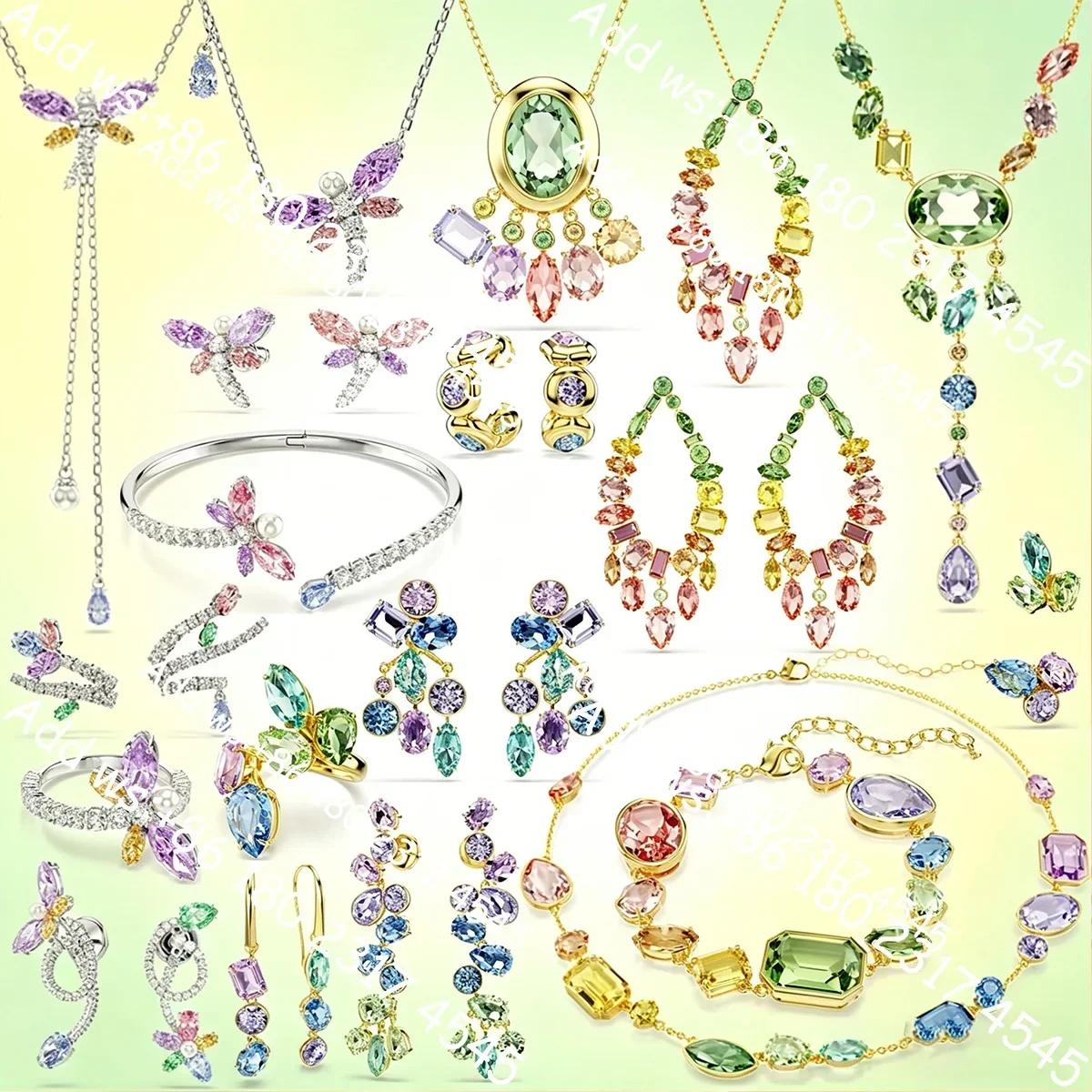 2026 New Arrival Candy Color Multi-Shape Cubic Zirconia Jewelry Set,Necklace,Bracelet,Earrings,Exquisite Elegant,All Occasion
