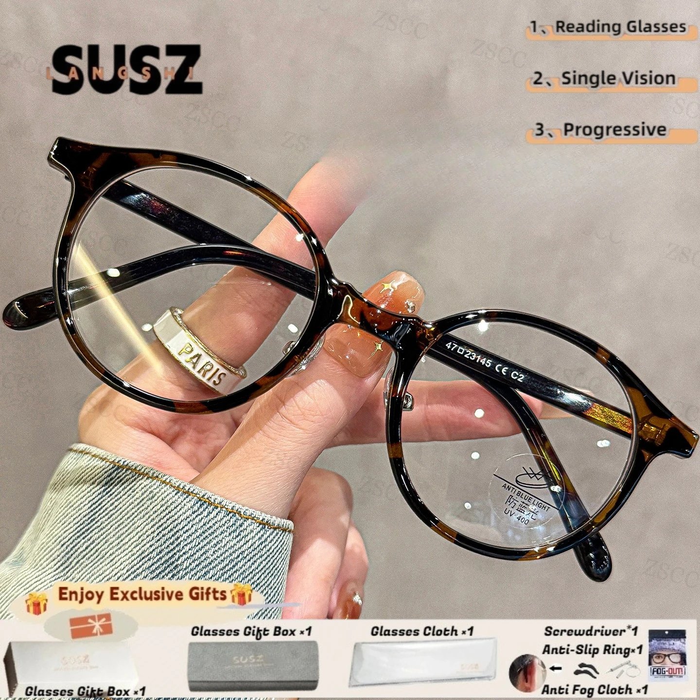LS-SUSZ Women Fashion Cat Eye Oversize Frame Anti Blue Ray Reading Glasses Myopia Hyperopia Customizable Prescription Eyeglasses