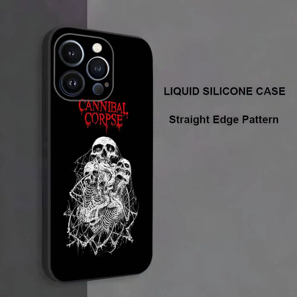 2025 C-Cannibal Corpse EU UK Tour Phone Case iPhone 17,16,15,14,13,12,11، Pro Max، XS، X، XR، SE، Mini، 8، 7، غطاء أسود من السيليكون الناعم