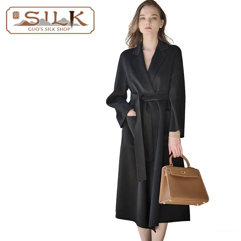 

Элегантный двусторонний женский пиджак из кашемира и шерсти средней длины с волнистым узором и полосками, подходит для осени и зимы