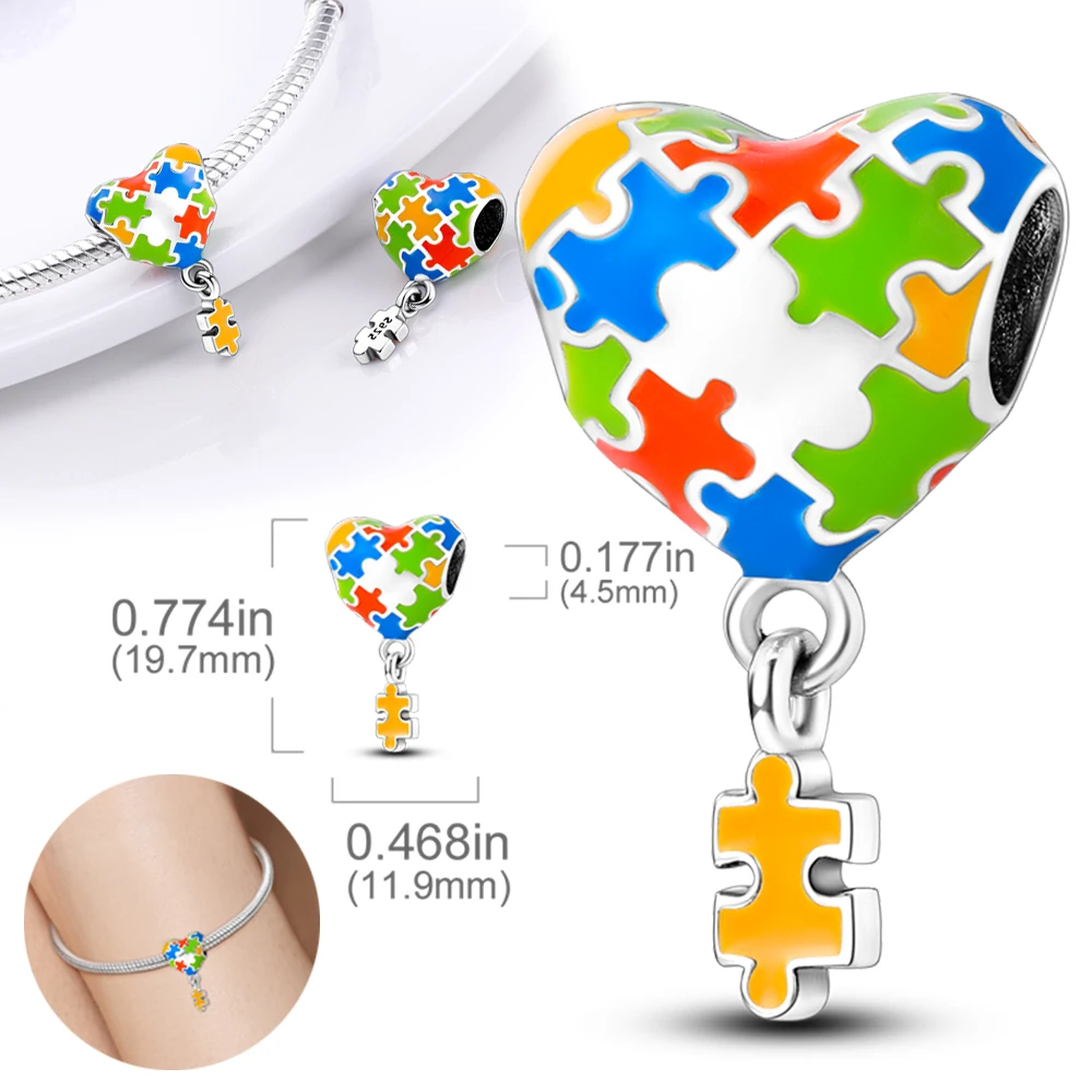 

Charms Silver 925 Colorful Jigsaw Puzzle Heart-shaped Beads Fit Charms Plata 925 Original Bracelet Women Jewellery Making Gifts